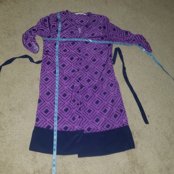 41 Hawthorn xs poetic purple satin shurt dress geometric pattern ribbon tie - Picture 7 of 10